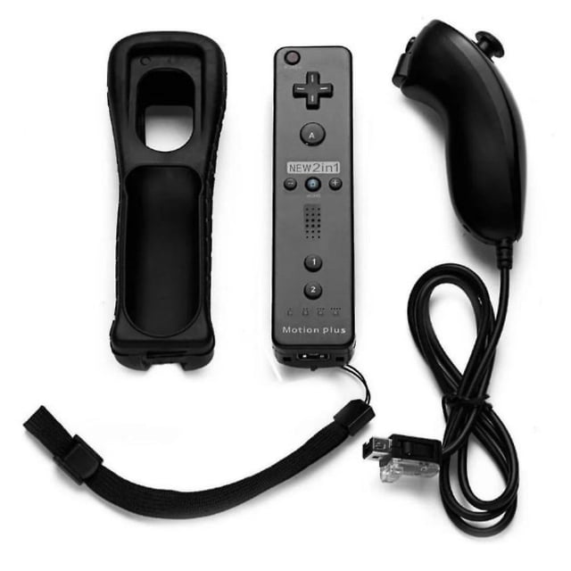 Manette de Jeu 2-en-1 Wii Nunchuck Télécommande avec Motion Plus Compatible avec Console Wii