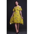 thumbnail image 3 of Bimba Robe Midi à Manches Volantées pour Femmes, Tunique Évasée à Épaules Dénudées avec Imprimé d'Oiseau Jaune - X-Small, 3 of 6