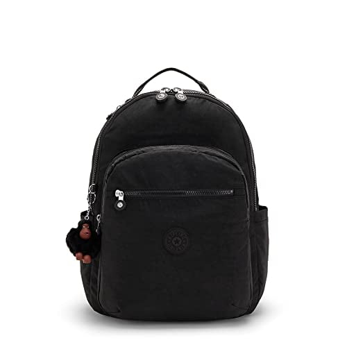Kipling Seoul Sac à Dos, True Black 2, 12,75 Po L x 17,25 Po H x 9 Po D, Sac à Dos pour Ordinateur Portable pour Femmes Seoul 15”, Durable, Spacieux avec Bretelles Rembourrées, Sac d'École en Nylon