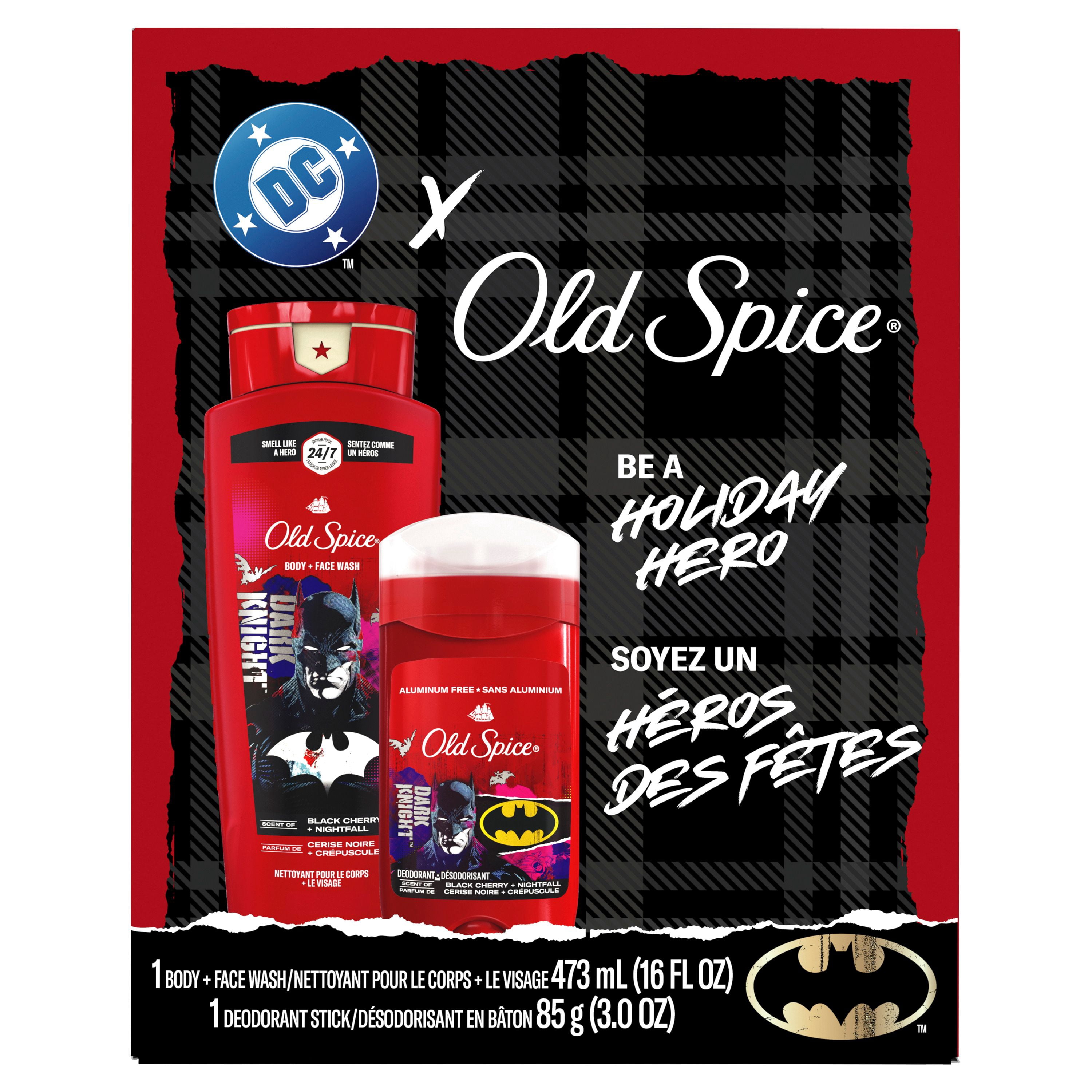 Ensemble-cadeau Old Spice Batman avec un désodorisant Batman de 85 g et un nettoyant pour le corps de 473 mL