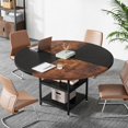 thumbnail image 1 of Tribesigns 47-Inch Round Conference Table with Storage Shelf, Modern Meeting Table for 4-6 People with Metal Legs for Office or Seminar Room, Black Brown, 1 of 5