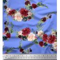 thumbnail image 1 of Soimoi Blue Rayon Fabric Ranunculus & Penoy Floral Print Printed Fabric 1 Yard 58 Inch Wide, 1 of 3