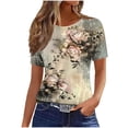 thumbnail image 1 of Pisexur Hauts pour Femmes, Hauts de Printemps pour Femmes 2025, Hauts pour Dames, T-shirt Imprimé Décontracté et Tendance pour Femmes avec Col Rond et Manches Courtes Kaki, 2TG, 1 of 5