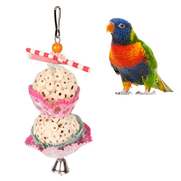 Jouet Boule Déchiqueteuse, Jouet de Recherche de Nourriture pour Oiseaux en Gâteau Comestible, Attrayant pour Soulager l'Ennui, Colorants Alimentaires pour Cage à Oiseaux, Ficelle à Balle Simple, Ficelle à Double Balle