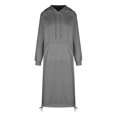 thumbnail image 4 of Women's Casual Loose Solid Color Drawstring Hoodie Fall Warm Fleece Sweatshirt Maxi Dress With Pocket, 4 of 5