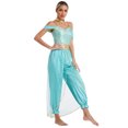 thumbnail image 2 of TiaoBug Combinaison Épaules Dénudées à Sequins Brillants pour Femmes avec Ras du Cou Combinaisons à Franges Fluides une Pièce Turquoise S, 2 of 6