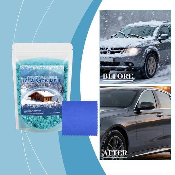 Granules de Fonte de Glace Bleues pour Entrées et Trottoirs, Agent de Fonte de Neige Robuste jusqu'à -16 °C, Sel Déglaçant à Action Rapide pour Béton et Asphalte avec Couche Protectrice