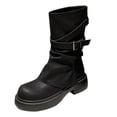 thumbnail image 1 of Platform Fold over Mid Calf Combat Boots for Women Fashion Slouchy Buckle Fall Motorcycle Riding Chunky Boots, 1 of 7