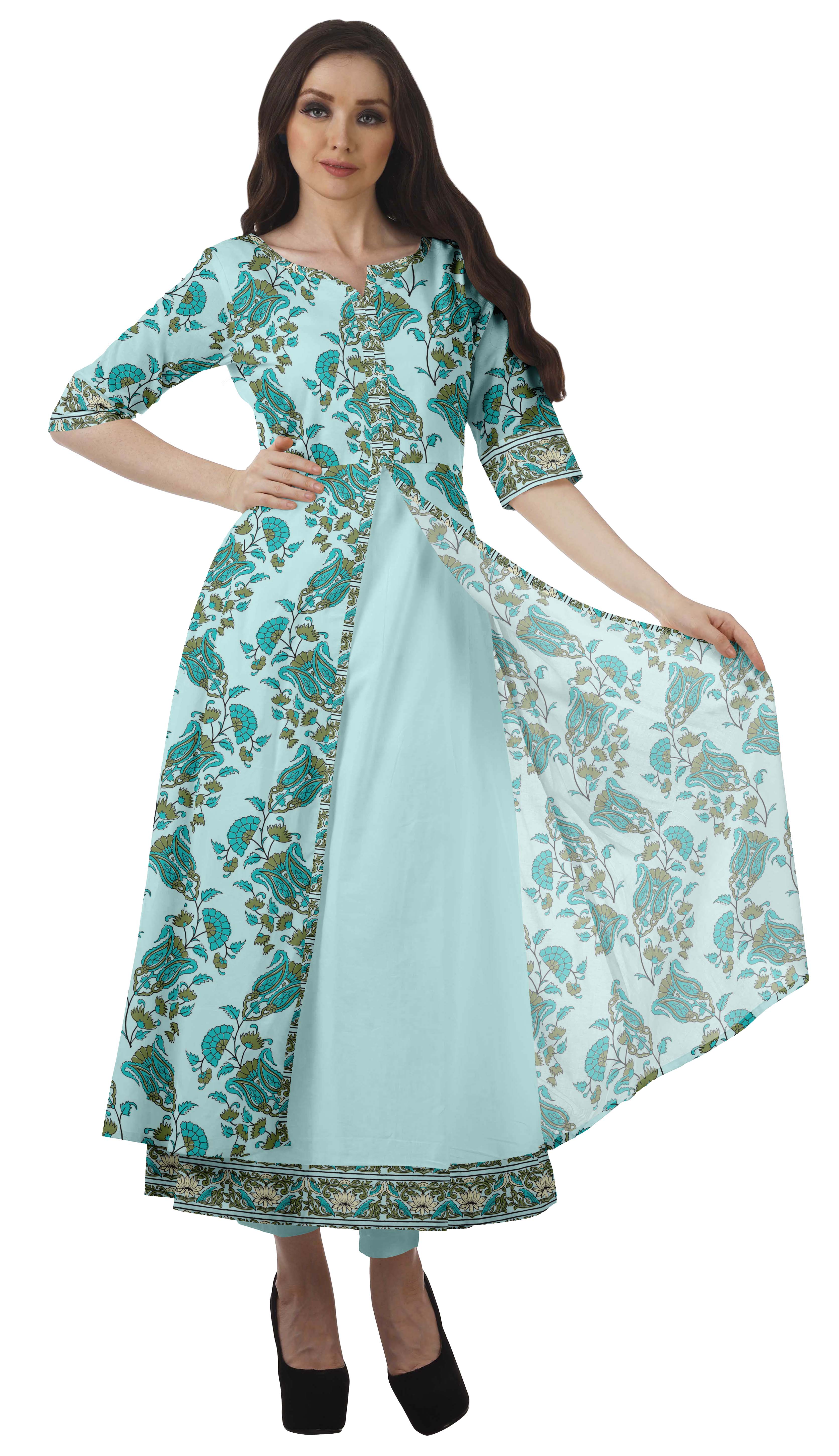 Moomaya Kurti Longue Indienne avec Pantalon Kurta Imprimé pour Femmes Robes de Fête Ethniques-2TG