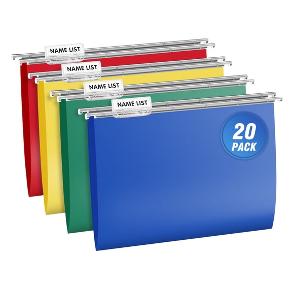 ViVin Heavy Duty Plastic Hanging File Folders with Metal Hook, 1/5-Cut Adjustable Tabs, File Cabinet Folders, Letter Size, School Supplies 20 per Box Assorted