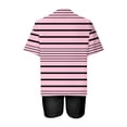 thumbnail image 4 of Mikilon Ensemble Élégant pour Femmes 2 Pcs Mode Décontractée Rayé Imprimé Col Rond Épaule Tombante Short Ensemble Deux Pièces Rose-A 2TG, 4 of 4