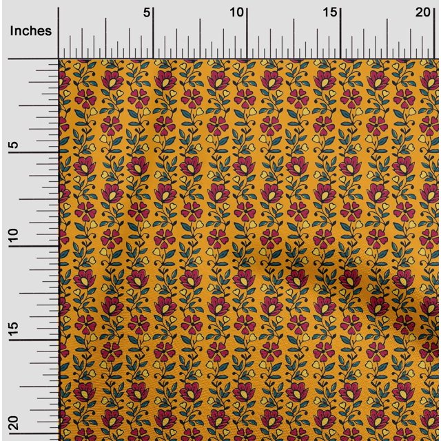 oneOone Silk Tabby Fabric Leaves & Floral Block Decor Fabric Printed BTY 42 Inch Wide