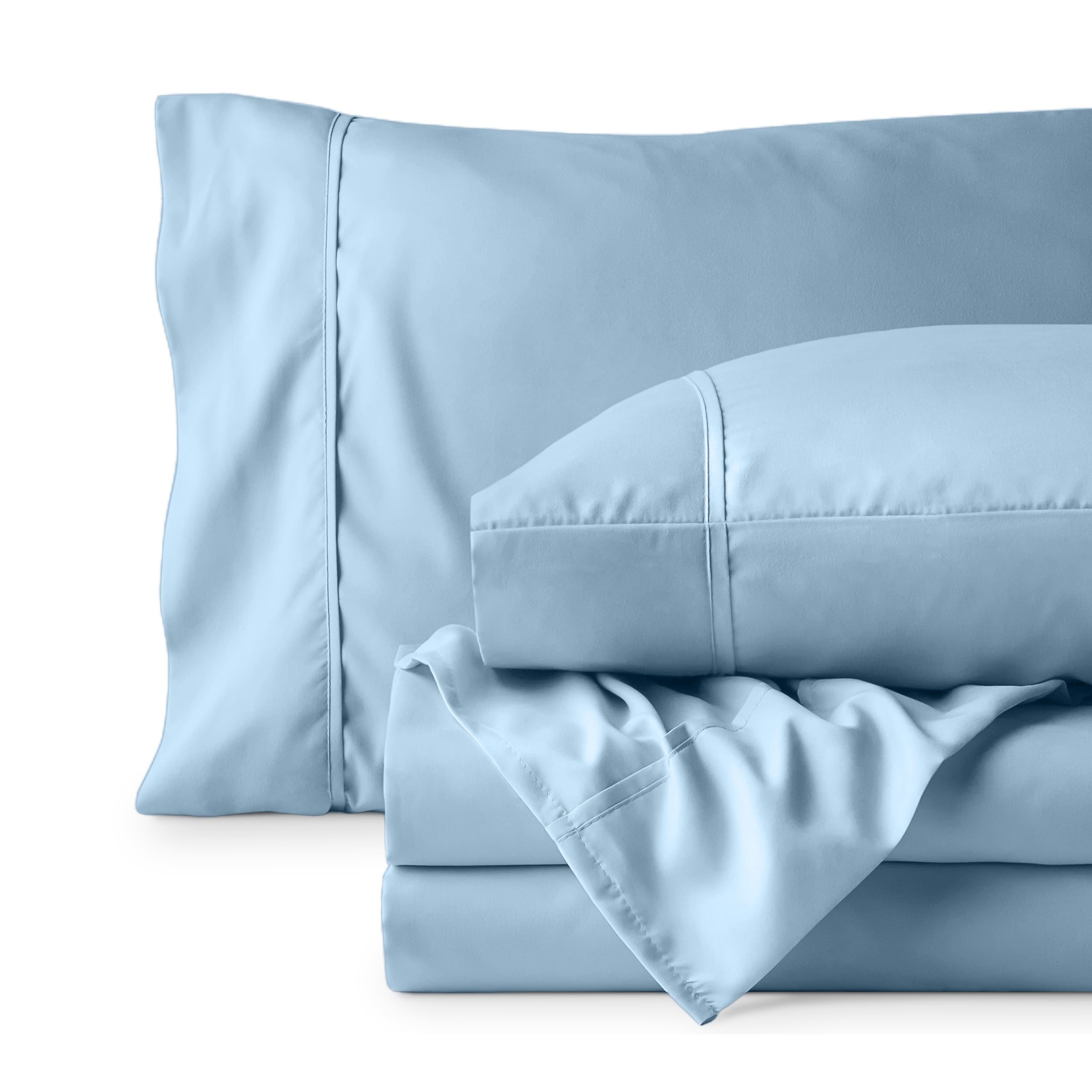 Bare Home Premium 1800 Collection 4-Piece Bed Sheet Set, California King, Light Blue