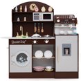 thumbnail image 1 of Honeyjoy Kids Kitchen Set Wooden Kitchen Playset with Clock, Microwave, Sink, Dish Rack Brown, 1 of 10