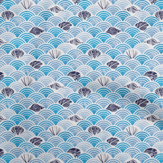 oneOone Rayon Medium Blue Fabric Sea Shells Ocean Fabric For Sewing Printed Craft Fabric By The Yard 56 Inch Wide