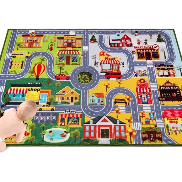 Kids Car Rug Carpet, Traffic Road Kids Rug, Town City Four Season Road Map, Educational Area Rug, Carpet Track Rug Car Play Rug for Kids Bedroom Playroom ,150X100 CM