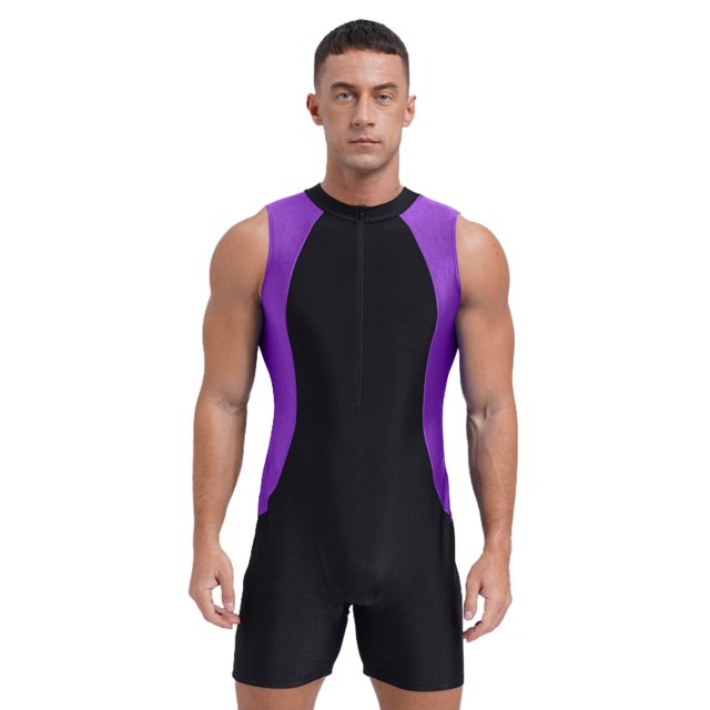 Eandarui Mens Rash Guard One-Piece Swimsuit Quick-Drying Athletic Wear Beach Holiday Sunbathing Purple XXL