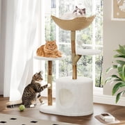 Modern Wood Cat Tree Tower for Large Cats | Luxury Solid Pear Wood Condo with Platforms, Scratching Posts & All-Season Mats, 43" Aesthetic Cat Furniture, 1 Branch