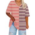 thumbnail image 1 of Plebaso Womens Plus Size V Neck T Shirts Short Sleeve Color Block Tee Summer Casual Loose Tops for Women, 1 of 4