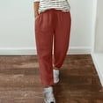 thumbnail image 2 of Yuyuzo Womens Cotton Linen Pants Drawstring High Waisted Lounge Pants Straight Leg Cropped Trousers, 2 of 5