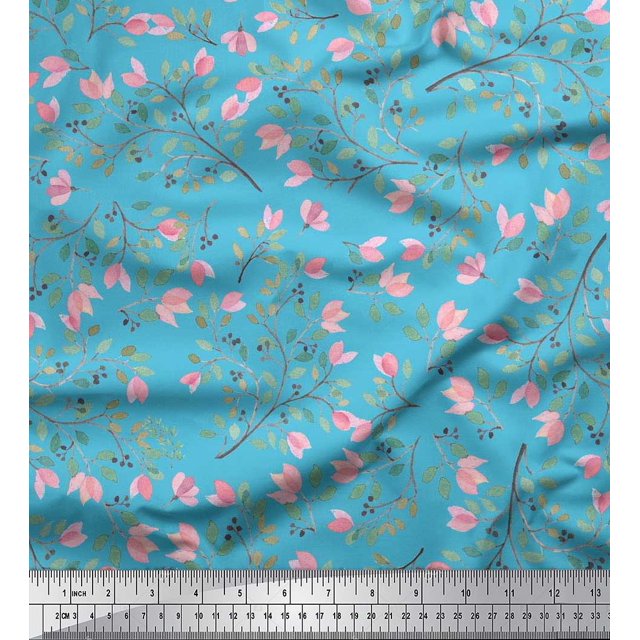 Soimoi Moss Georgette FabricLeaves Printed Craft Fabric by the Yard 42 Inch Wide