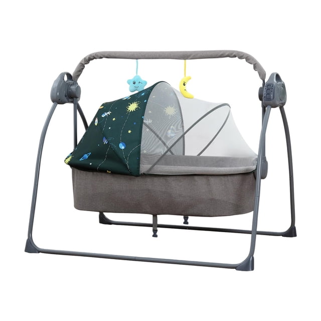 Siruishop Automatic Baby Bassinet Melodies Timer for 0-18 Months Auto Rocking Bassinet green