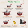 thumbnail image 2 of Nutrichef Kitchen Cookware Sets, Induction Pots and Pans, 11 Pc Stylish Kitchen Cookware Set, Non-Stick with Elegant Diamond Pattern, Gray Inside & Red Outside, Durable, 2 of 7