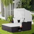 thumbnail image 4 of Topbuy Lit de Jour d'Extérieur avec Auvent Rétractable, Blanc Cassé, Rotin PE, Chaise Longue, 4 of 9