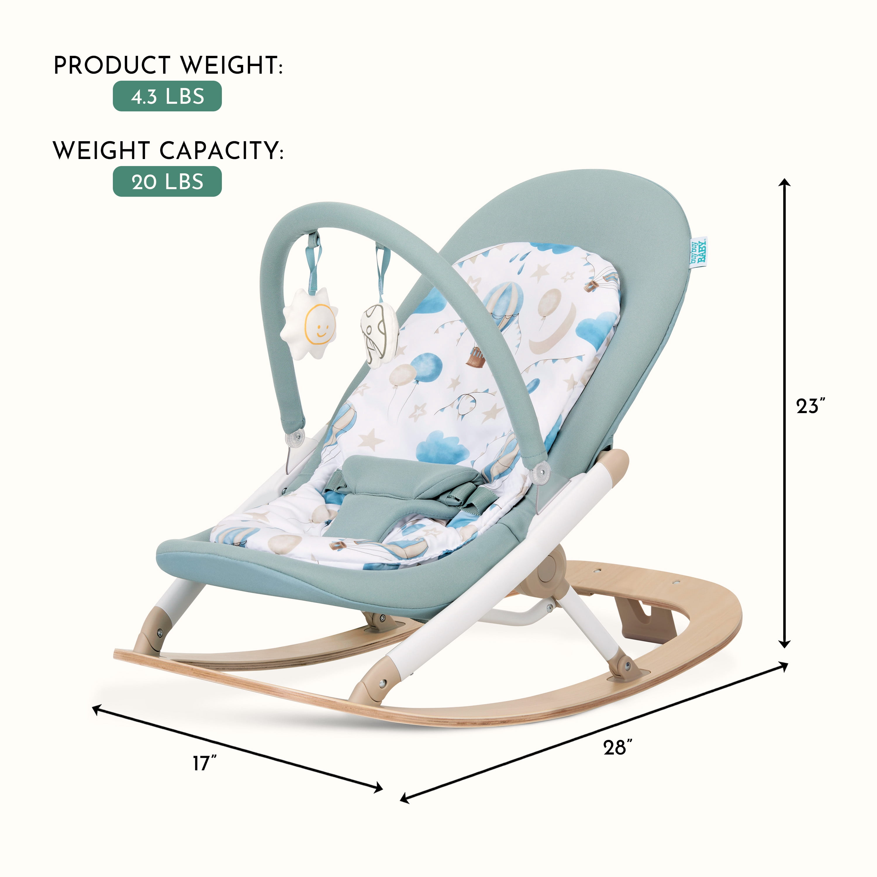 Dream On Me SleekSway Portable Rocker, Mint White