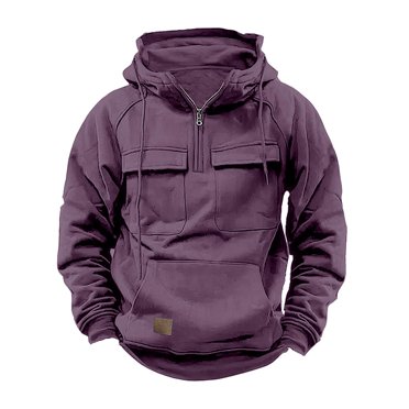 lcziwo Western Chandails à Capuche Tactiques pour Hommes à Quart de Glissière pour Hommes Chandail à Capuche à Manches Longues Chandail Vintage Uni Chandail à Capuche à Cordon avec Poche 2024Violet,P
