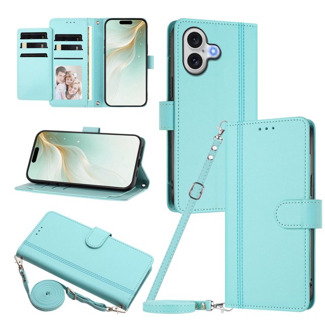 iPhone 17 Leather Wallet Case, Book Style Cover with Tab Closure, Light Green