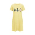 thumbnail image 2 of Sakmal Chemises de Nuit Grande Taille pour Femmes Noël Ludique Ultra Douce Robe de Maison Jaune Imprimé Arbres de Noël Courte Col Rond Manches Courtes Chemises de Nuit P-2TG, 2 of 5