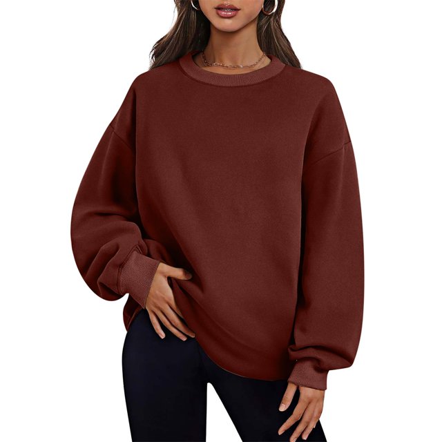 Timegard Chandail en Molleton Surdimensionné pour Femmes Col Rond Manches Longues Hauts Mode Automne Chandail avec Poches