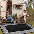 thumbnail image 3 of Garvee Tapis d'Extérieur 9 Pieds X 18 Pieds Imperméable en Paille Plastique, Tapis d'Extérieur Moderne à Bordure, Tapis Réversible Résistant aux UV pour Patio, VR, Terrasse, Plage, Véranda, Noir et Blanc, 3 of 6