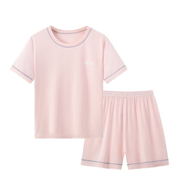 Aocisk Ensemble de Pyjama 2 Pcs pour Filles, Doux, à Manches Courtes, Tenue d'Intérieur Confortable, Vêtement de Détente pour Usage Quotidien, Rose Pâle, 10-11 Ans