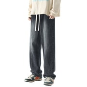 SGMVNU Pants for Men Casual Vintage Streetwear Old Jeans Gradual Loose Straight Wide Leg Joggers Pants(Blue, Size XXXL)