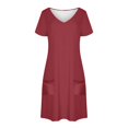 thumbnail image 4 of Liquidation d'Été 2025! Robe Grande Taille pour Femmes, Liquidation de Robe d'Été pour Femmes, Mode Féminine d'Été Couleur Unie Manches Courtes Col en V Robe Décontractée, 4 of 4