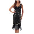 thumbnail image 1 of Birdeem Robe pour Femmes de Printemps et d'Été à Col Rond Sans Manches avec Paillettes et Franges en Forme de Boule, Robe de Fête, Banquet, Danse, Robe Courte, 1 of 1
