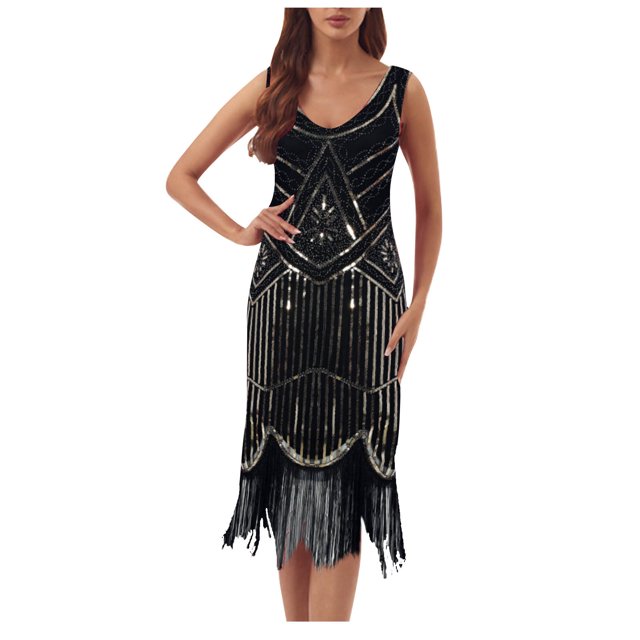 Birdeem Robe pour Femmes de Printemps et d'Été à Col Rond Sans Manches avec Paillettes et Franges en Forme de Boule, Robe de Fête, Banquet, Danse, Robe Courte