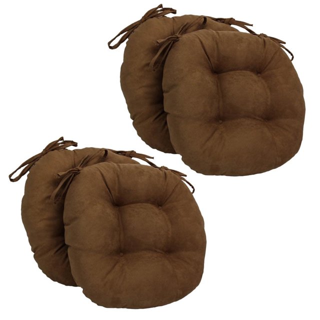 Coussins de Chaise Ronds Capitonnés en Microsuède Uni de 16 Po (Ensemble de 4)