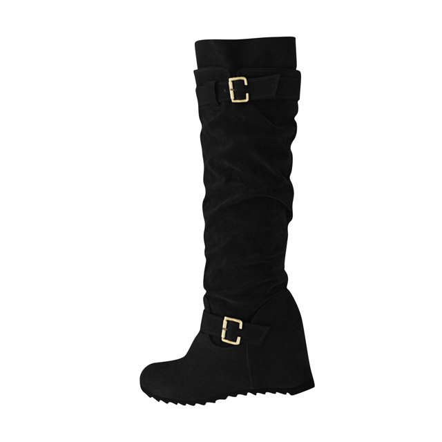 XZNGL Womens Warm And Comfortable Suede Belt Buckle All Match Inner Heightening Boots