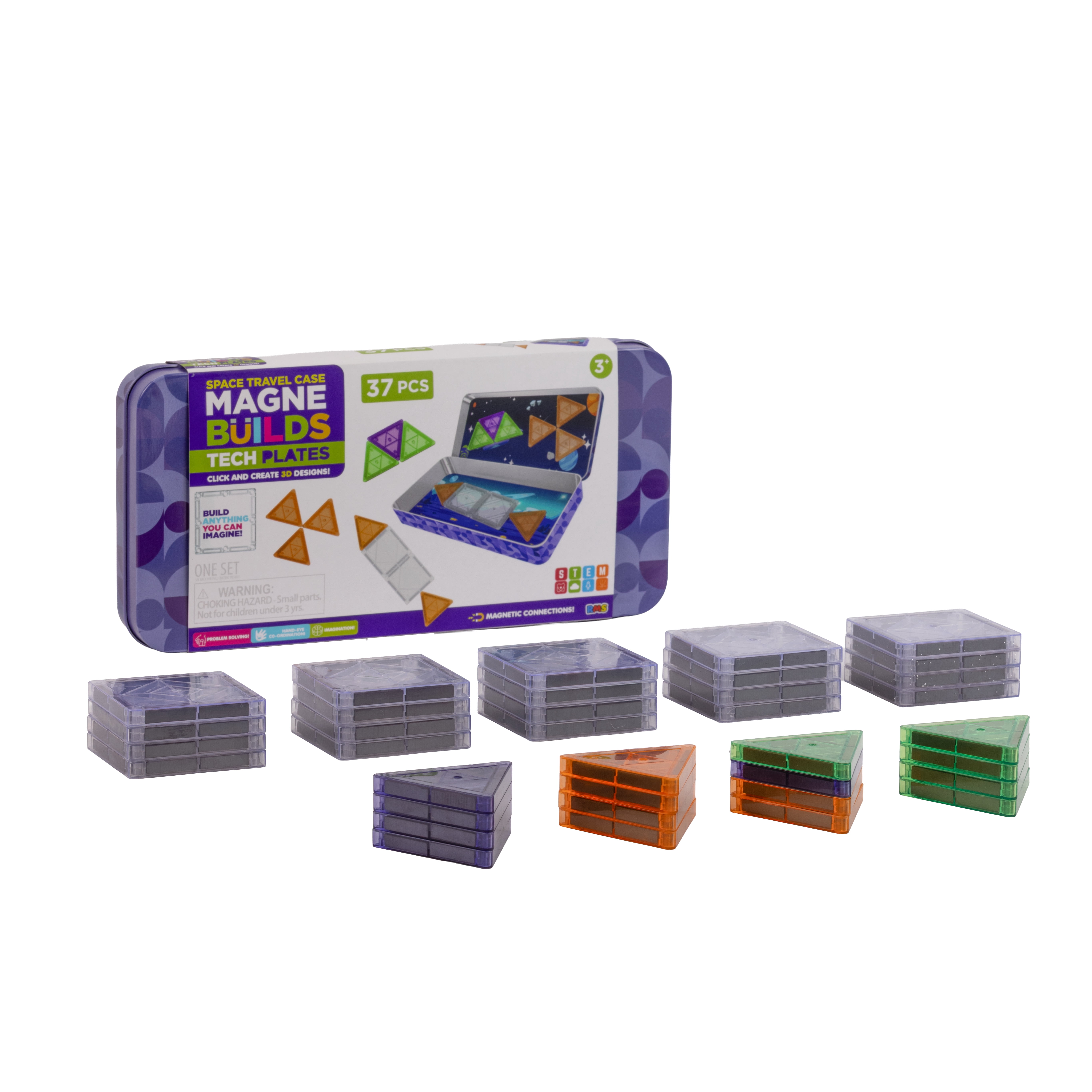 RMS MagneBuild 36 Piece Magnetic Tiles Travel Case Set Building