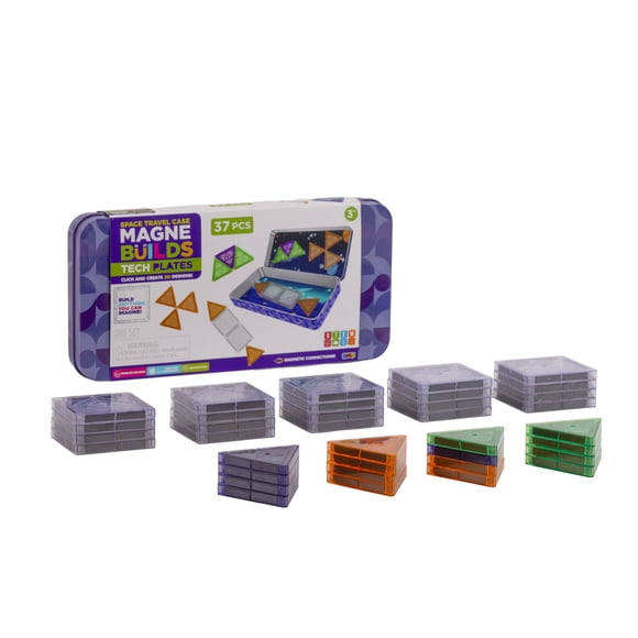 RMS MagneBuild 36 Piece Magnetic Tiles Travel Case Set Building Blocks – Space Themed