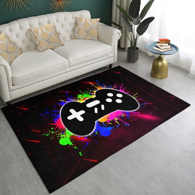 Gaming Carpet Square Rugs 3D Gamer Area Rug for Boys Room Gamepad Controller Door pad for Bedroom Living Room Floor Mats, Colorful 60*120cm