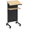 thumbnail image 1 of Wheeled Lectern with Storage Shelf - Beech/Black - Compact Standing Desk for Reading - Laptop Stand, 1 of 4