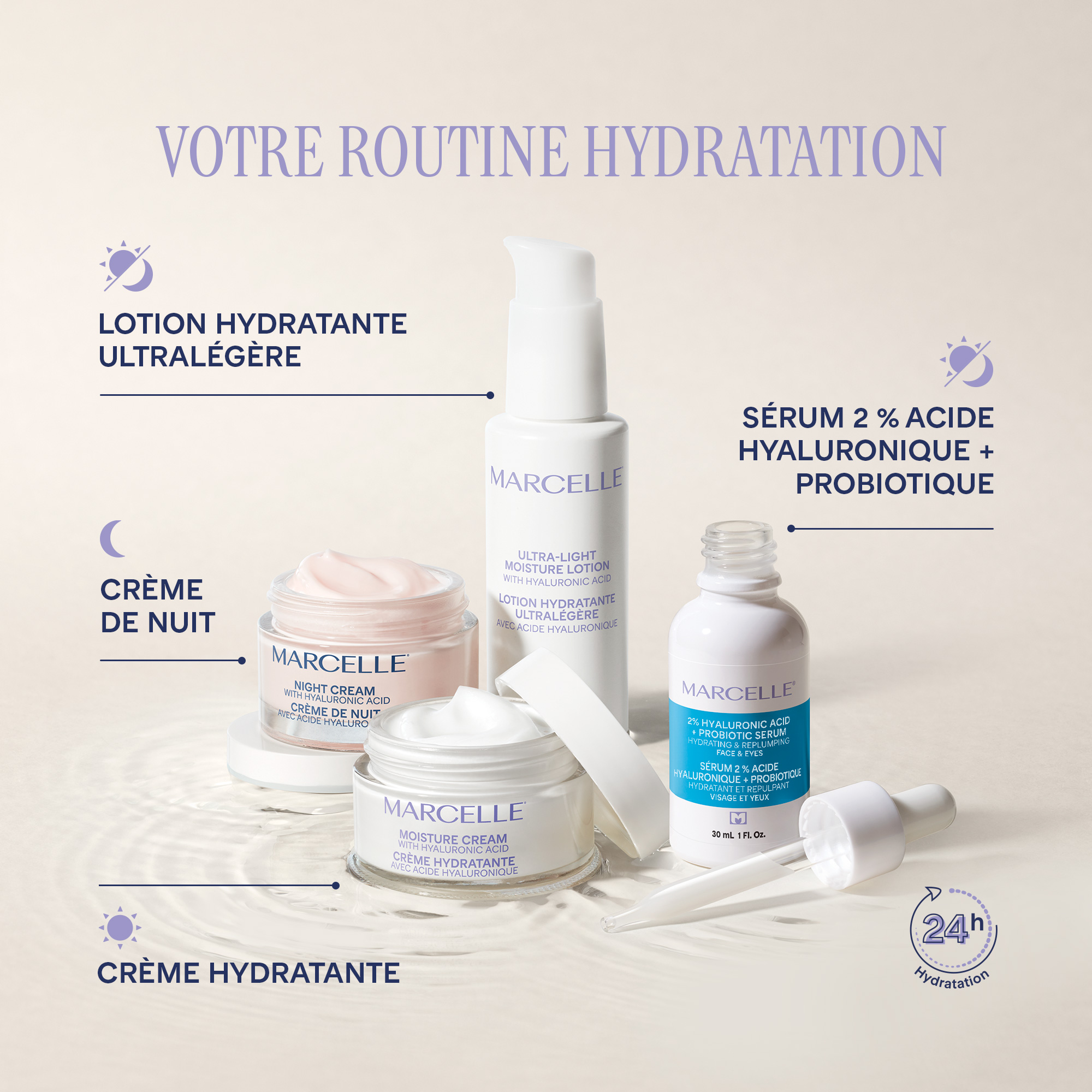 Marcelle Crème hydratante 24 h avec acide hyaluronique et niacinamide, 50 ml