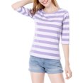 thumbnail image 2 of INSPIRE CHIC Hauts pour Femmes Non Doublés Col Rond Manches au Coude Coupe Ajustée T-Shirt Décontracté TP Violet Pâle, 2 of 8