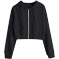 thumbnail image 1 of ORUYROP Sweat à Capuche Court à Manches Longues Zippé Rayé pour Femmes, Veste Décontractée à Cordon de Serrage, 1 of 6
