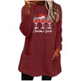 thumbnail image 1 of Pisexur Fuzzy Chandails de Noël pour Femmes Doublés en Molleton à Manches Longues à Col Rond Chandail d'Hiver Chaud Imprimé Verres de Vin Rouge Chandail de Noël à Enfiler Hauts avec Poches, 1 of 4