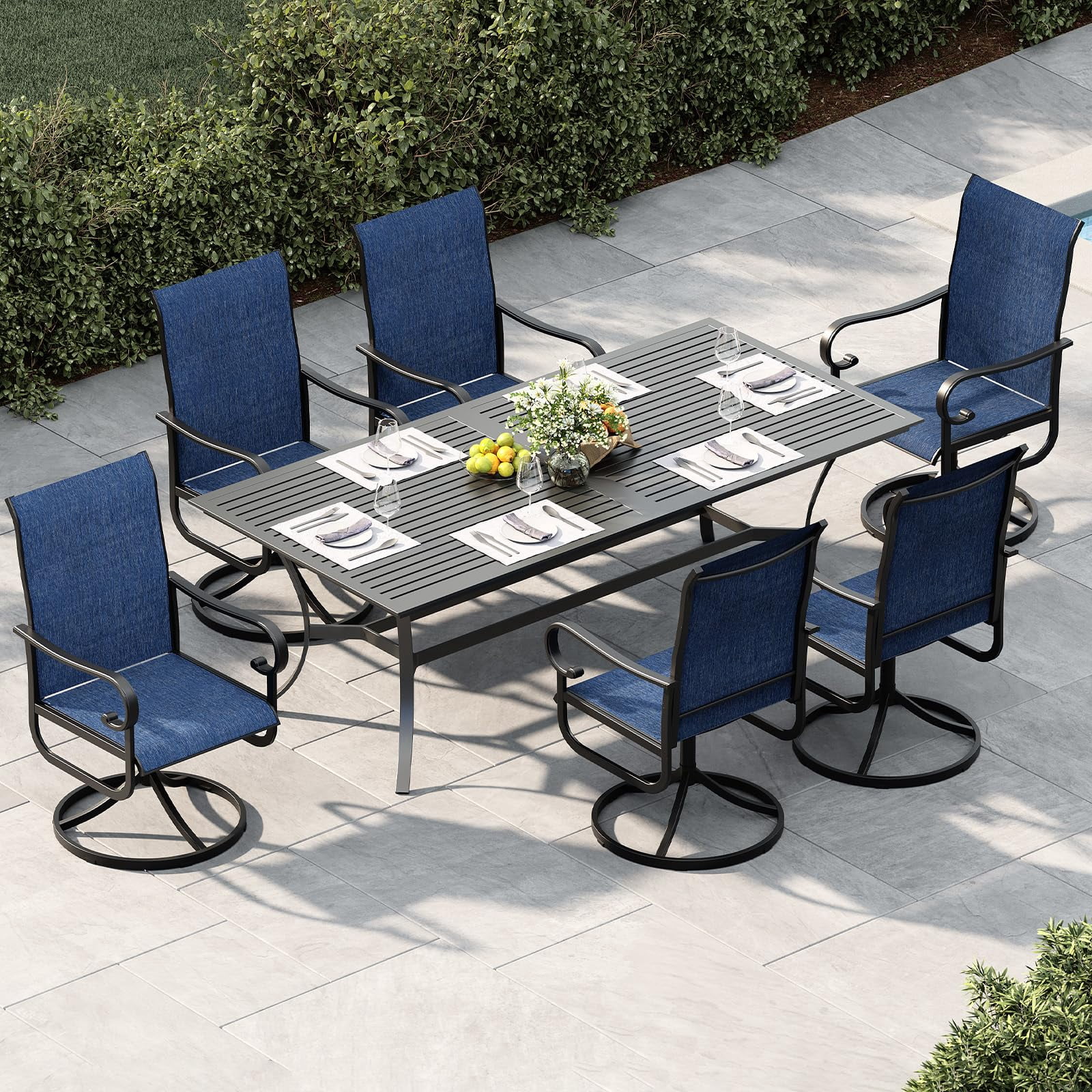 EastVita 2PC Patio 360° Swivel Chairs, Outdoor Rocking Dining Chairs with All-Weather Textilene Fabric, High Back, Blue